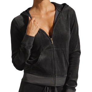 Juicy Couture Black Label Velour Iconic Y2K Charcoal‎ Gray Zip Hoodie Sweater